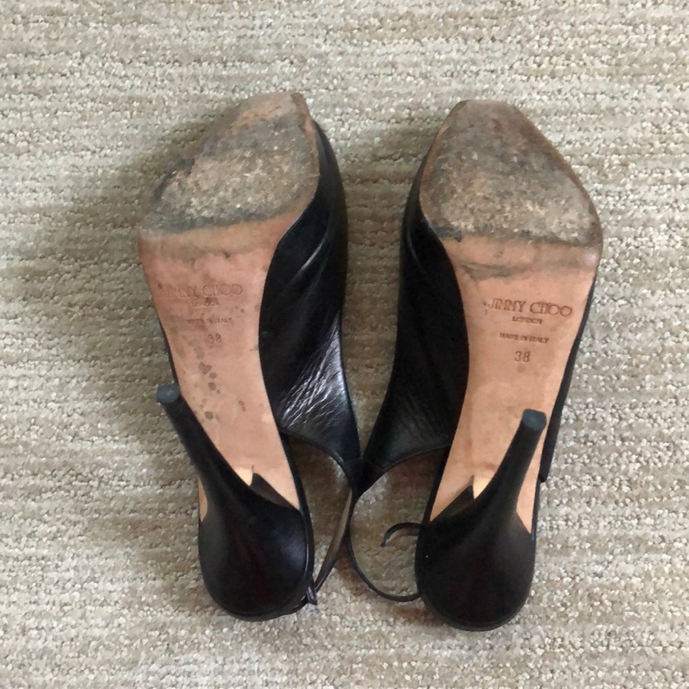 Jimmy Choo Leather Peep-To Slingback Pumps - Picture 8 of 8